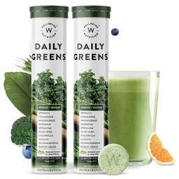 WELLBEING NUTRITION Daily Greens, Wholefood Multivitamin med vitamin C, Zink, B6, B12 för immunitet och Detox med 39 + Organic Certified Plant Superfoods & Antioxidanter (15Tabs x 2) (63 g (Pack av 2))