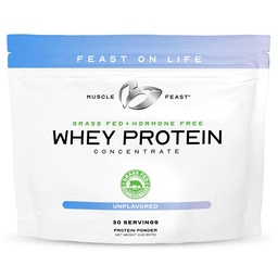 Muscle Feast Grass-Fed Whey Protein Concentrate Powder, All Natural, Hormone Free Pasture Raised Whey Protein Powder för kvinnor och män, Clean, Non-GMO & Gluten Free Whey Concentrate - Osmakad, 2lb