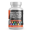 Clean Nutraceuticals Panax Ginseng Ginkgo Biloba Ashwagandha Maca Root - Fokus Supplement Pills för kvinnor och män med Pine Bark Extract, vitlök och Saw Palmetto - 60 Caps