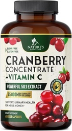 Cranberry Supplement Pills 25,000mg - High Potency Vitamin Cranberry för kvinnor och män, Urinary Tract Health Support, Sugar Free, Gluten Free, Non-GMO, Cranberry Concentrate Extract - 60 kapslar
