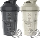 VELOMIX -2 Pack- 20 oz Protein Shaker Bottles för proteinblandningar - 2x Wire Whisk | Läcka Proof Shaker Cups för Protein Shakes och Pre Workout | Protein Shaker Bottle Pack (Gray/White)