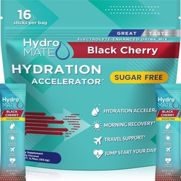 Electrolyte Powder Sugar-Free Hydration Packets Black Cherry HydroMATE 16 Sticks
