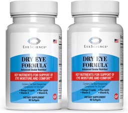 EyeScience - Dry Eye Formel - 90 Softgels - för Relief, Omega-3, Vitamins E, C & B6, Magnesium - Tear Production & Lasting Comfort - 2 Pack