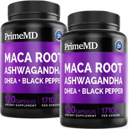 6-i-1 Organic Maca Root Ashwagandha Capsules 1710mg med DHEA och Black Pepper Fruit Extract för kvinnor och män - Black Maca Supplement för Stamina, Bone and Mood Support Supplement, 120ct (Pack of 2)