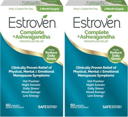 Estroven Complete + Ashwagandha Multi-Symptom Menopause Supplement för kvinnor - Kliniskt beprövade ingredienser ger klimakteriet Relief & Night Sweats + Hot Flash Relief * - 4 månaders leverans (Pack of 2)