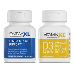 OmegaXL Joint Support Supplement - 60 Softgels & VitaminXL D3 High Potency Daily Vitamin D 5000 IE 125mcg Immune Support Supplement (30 Softgels) - 2 Pack