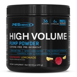 PEScience High Volume Stim-Free Pre-Workout Pump Powder, koffeinfri med L-Citrulline & L-Arginine Nitrate, Non-Stim Preworkout för män och kvinnor - 36 skopor, Raspberry Lemonade