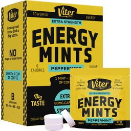 Viter Energy Caffeine Mints 80 mg extra styrka - 90 stycken koffeinerade med B-vitaminer. Sugar Free Vegan Breath Mint. Energiera Nootropic Focus Booster för snabb varning (Peppermint smak, 30 Pack)