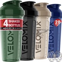 VELOMIX -4 PACK-28 oz Shaker Cups för Protein Shakes - 4x Wire Whisk | Leak Proof Protein Shaker Bottles för proteinblandningar | Protein Shaker Bottle Pack | Mixer för Protein Shakes (Forest Edge)