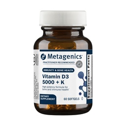 Metagenics Vitamin D3 + K - för Artery Health, Immune Support, Bone & Heart Health * - Vitamin D med MK-7 (Vitamin K2) - Non-GMO - Glutenfri - 60 Softgels - 5 000 IU