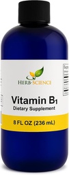 Flytande vitamin B1 droppar - Daglig tiamintillskott för att stödja utmattning, nervsystem, hjärthälsa, stressavlastning, naturlig energibooster - 500% DV, 288 portioner per flaska - 8 fl oz