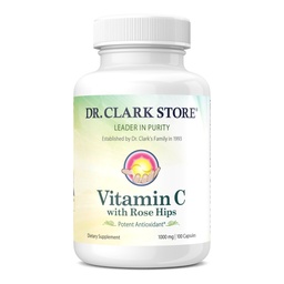 Dr Clark Vitamin C med Rose HIPS Supplement - 1000mg, 100 Gelatin Capsules, Immune Support & Antioxidant Protection