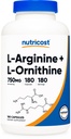 Nutricost L-arginin L-Ornithine 750mg; 180 kapslar