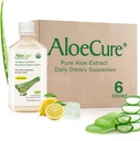 AloeCure USDA Organic Aloe Vera Juice Lemon Flavor - Tillverkad inom 12 timmar av skörd - Naturligt matsmältningstillskott för balanserad magsyra - Stöd Digestive and Immune Health, 6 Btls x 16.7oz