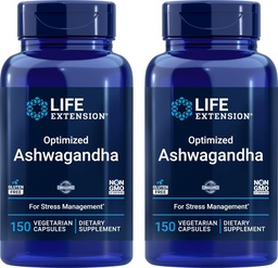 Life Extension Optimized Ashwagandha, 150 Veg Caps (Pack of 2) - Non-GMO, Gluten Free, Vegetarian Capsules