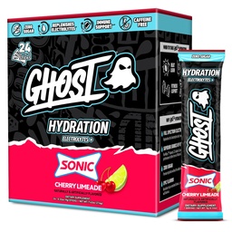 GHOST Hydration Packets, Sonic Cherry Limeade, 24 Sticks, Electrolyte Powder - Drink Mix Supplement med Magnesium, Kalcium, Vitamin C - Vegan Friendly, Fri från Soja, Sugar & Gluten