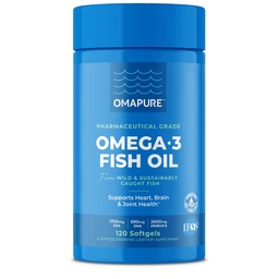 OMAPURE Fish Oil Supplements with Omega 3 Fatty Acids (1 Bottle, 120 Softgels) - High EPA, DHA, & IFOS Fish Oil Pills Support Heart & Joint Health - Burpless Fish Oil främjar hjärnfunktion