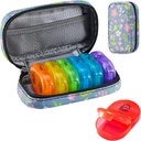 Serfeymi Weekly Travel Pill Organizer 2 Times A Day AM PM Upgraded Rainbow Pill Box 7 Day with Portable Zipper PU Leather Pill Case, Medicine Organizer for Pills, Vitamins, Fish Oils - Floral 02