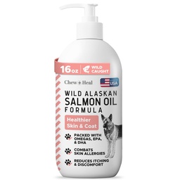 Wild Alaskan lax fiskolja för hundar - 16 uns av fiskolja Formel - Pump Cap Bottle - Innehåller Omega-3 och 6, vitamin D, EPA och DHA för hälsosam hud och Coat