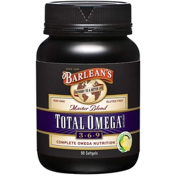 Barleans Total Omega 3 6 9 Softgels, Blended Fish Oil Supplement med Borage och Flaxseed Oil, 1000 mg Omegas ALA, EPA, DHA och GLA för gemensamma stödtillskott och hjärthälsa, 90 greve
