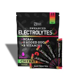 Förbättrade Electrolyte Powder Stick Packs (Cherry Limeade | 20 Packets) w / 0 Sugar +BCAAs +B-Vitamins Electrolyte Supplement w Potassium Zinc & Magnesium för Hydration - Keto Electrolytes