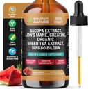 Kreatin & Bacopa Liquid Drops med Lion's Mane, Green Tea & Ginkgo Biloba - Snabbare Absorberande Blend än Gummies & Pills - Vegan Supplement för förbättrad fokus & kognition (Strawberry Watermelon, 60mL)
