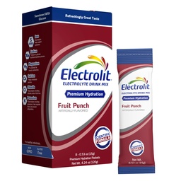 Electrolit Electrolytes Powder Packets, Fruit Punch 8 Pack, Powdered Hydration Packets för Dehydration & Rehydration, Post Workout Flavored Hydrating Drink Mix, Gluten Free Daily Water Enhancer Sticks