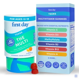 Första dagen Vitaminer för tonåringar - Teen Multi Vitaminer för flickor & pojkar 12-17, Organic Fruit & Veggie Blend - 12 viktiga näringsämnen: Vitaminer A, B1, B2, B6, B9, B12, C, D3, E, K2-30 Day Supply