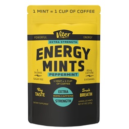 Viter Energy Extra Strength Caffeinated Mints 80mg Koffein, B Vitaminer, Sugar Free. (Peppermint, 8oz, Bulk Bag)