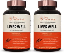 LiverWell Liver Cleanse, Rejuvenation, Metabolic Support - Lever Supplement for Liver Health w/Highly Bioavailable Milk Thistle Extract, N-Acetyl Cysteine, Alpha Lipoic Acid, Zink, Selen - 2 Pack