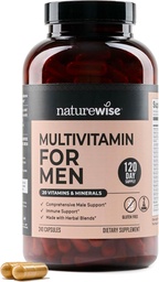 NatureWise Multivitamin för Män - Dagligt manligt stöd - Mineraler och örter för energi, prestanda, immunitet - med vitamin A, C, D, B-Complex - Soy & Gluten-Free, Non-GMO - 240 kapslar[6-månaders leverans]