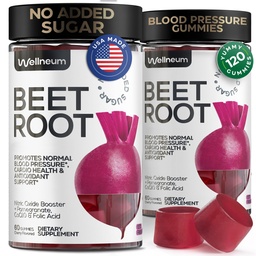 Betor för högt blodtryck 120 Pcs (2 Pack) - Beet Root Chews med granatäpple juicepulver - Nitric Oxide Gummies för energi, Cardio Health - Gummy Supplement för män och kvinnor - Sugar Free