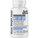 Youth & Tonic Water Weight Away - Herbal Diuretic Pills for Water Retention, Swelling & Belly Bloating Support - Stöder flytande balans med kalium och vitamin B6 - 30 kapslar för kvinnor och män