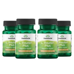 Swanson L. Reuteri Probiotic Plus w/L. Rhamnosus L. Acidophilus & FOS Prebiotic Digestive Support - Främjar Gut Health w/7 Billion CFU per Capsule - (30 Veggie Capsules) (4 Pack)