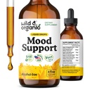 Wild & Organic Mood Support Supplement - Natural Liquid Drops for Positive Energy - Calm Mind Supplement for Women and Men - Non-Alcohol Ashwagandha & Rhodiola Rosea Root Tincture for Good Mood - 4 oz