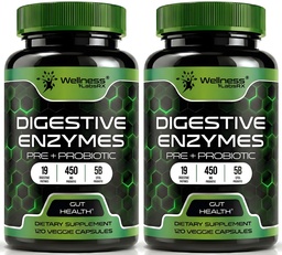 Digestive Enzymes with Probiotics and Prebiotics, 450mg, 5 Billion CFUs - Pure Super Digestion Capsules - Digestive Enzymes for Women & Men Support Digestion & Gut Health - 120 Count (Pack of 2)