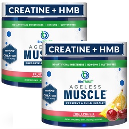 BioTrust Ageless Muscle Builder - Kreatin HMB-pulver med vitamin D3 & Betaine - Bygg och bevara naturligt minskande muskelmassa och styrka - Fruit Punch, 60 portioner