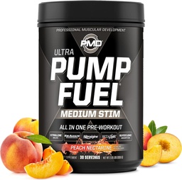 PMD Sport Pump Fuel Ultra Medium Stim - Premium Pre Workout Powder & Muscle Pump, Större Fokus, Uthållighet & Återhämtning, Premium Kreatin, Arginine & Beta Alanine - Peach Nectarine (30 portioner)