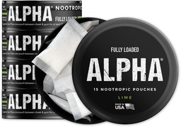 Fullt Loaded Alpha Nootropic Pouches (Lime) - 5 Cans - 15 påsar per burk - Effektiv Nootropic Delivery, Nic Pouch Replacement - Snabbare Absorption, Alpha GPC, L-Tyrosine, GABA