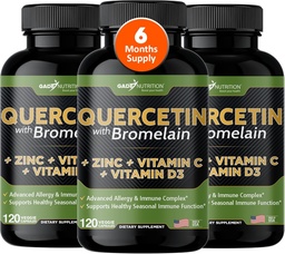 Gade Nutrition Quercetin med vitamin C och Zink - Quercetin 500mg - Quercetin med Bromelain - Zink Quercetin - Quercetin Supplements + Vitamin D3 (Non-GMO, Gluten-Free, Vegan) - 6 månaders leverans