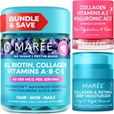 MAREE Bundle - Vitamin B1 Thiamine Gummies, Lip Mask, Face Moisturizer - A, E, D, C Vitamins - Collagen & Hyaluronic Acid, Retinol-komplex för hud, naglar, hår - mask för torra läppar - Anti-Aging Cream