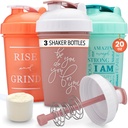 GOMOYO [3-Pack] 20-Ounce Shaker Bottle med Action-Rod Mixer | Protein Shaker Bottle med motiverande citat | Shakers for Protein Shakes är BPA Free och Dishwasher Safe | Coral, Mint & Rose