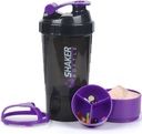 Protein Shaker Bottle,16 oz Shake Cup för proteinpulver med lagring, Sports Water Bottle,Non Slip 3 Layer Twist Off 3oz Cups med Pill Tray Leak Proof Shake Bottles för proteinblandningar
